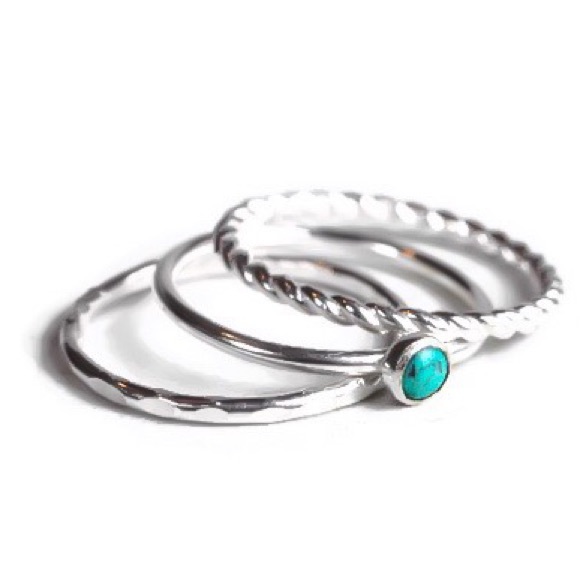 (2-13) 925 Sterling Silver Genuine 4mm Turquoise Bezel Set Gemstone Ring Set - Picture 2 of 8